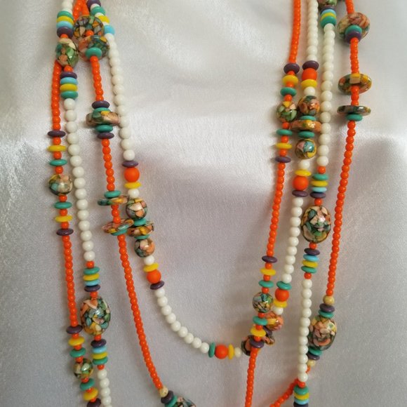 Multi 4 Tier Beaded Necklace Handmade Fun & Colorful Hippie Boho Cruise Jewelry - Picture 5 of 7